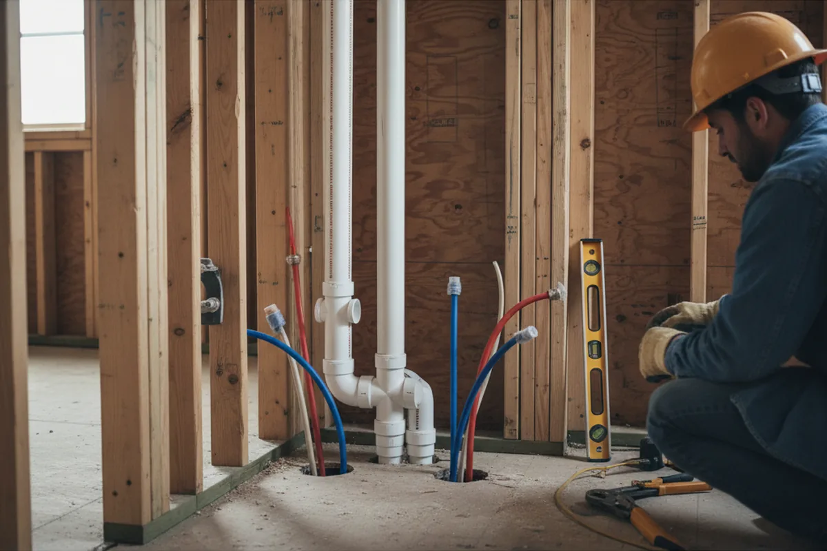 Drain and supply rough-in during Sump Pump Repair in Westville